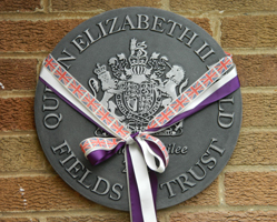 Plaque on wall with ribbon